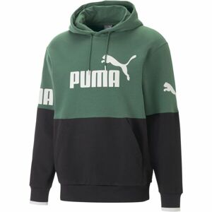 Puma POWER COLORBLOCK HOODIE Pánská mikina, zelená, velikost S