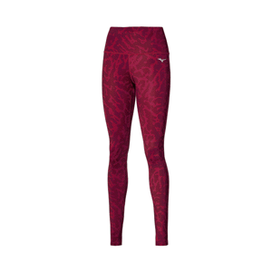 Mizuno PRINTED TIGHT Dámské běžecké elastické kalhoty, vínová, velikost L